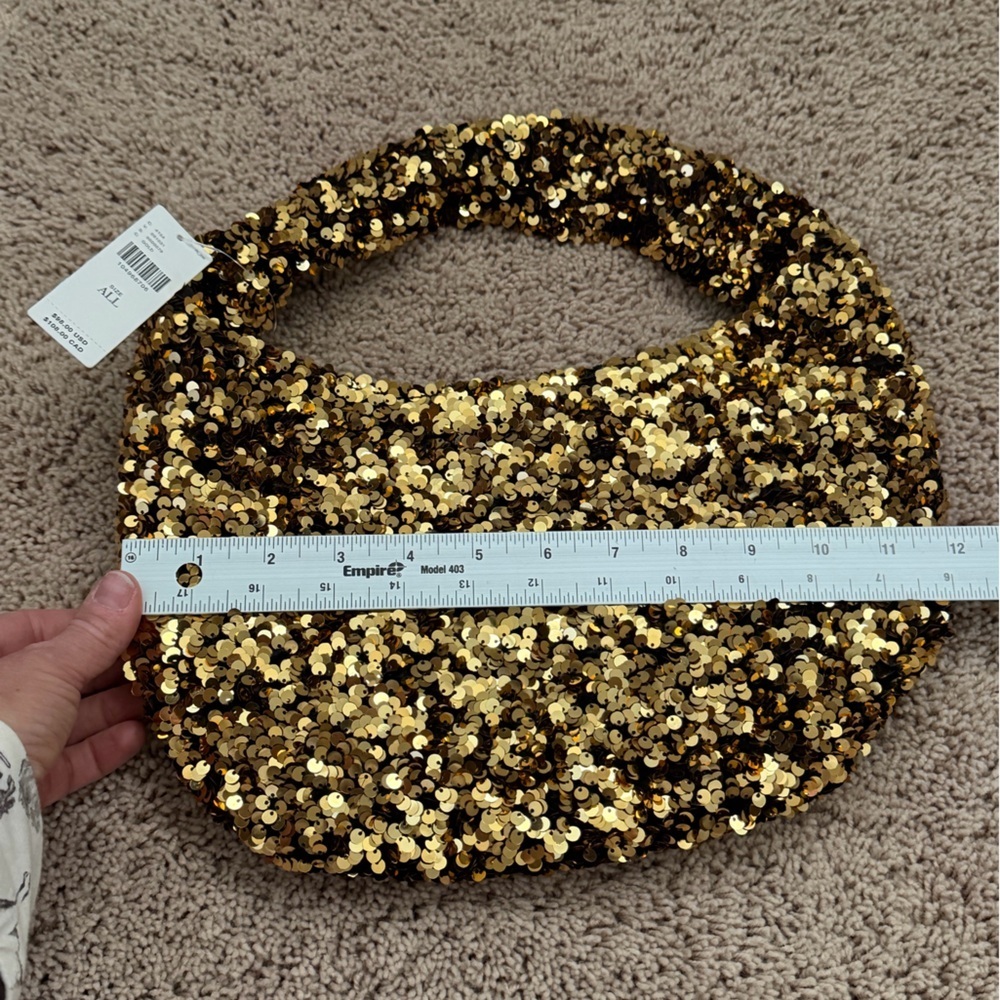 NWT new Anthropologie paillette sequin crescent bag gold purse - Picture 15 of 15